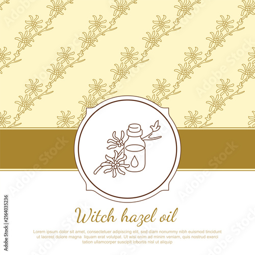 Witch Hazel Oil Bottle with Botanical Illustration and Repeating Floral Pattern