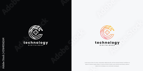 Minimalist 'C' Logo with Plus Sign for Technology and Health Brands