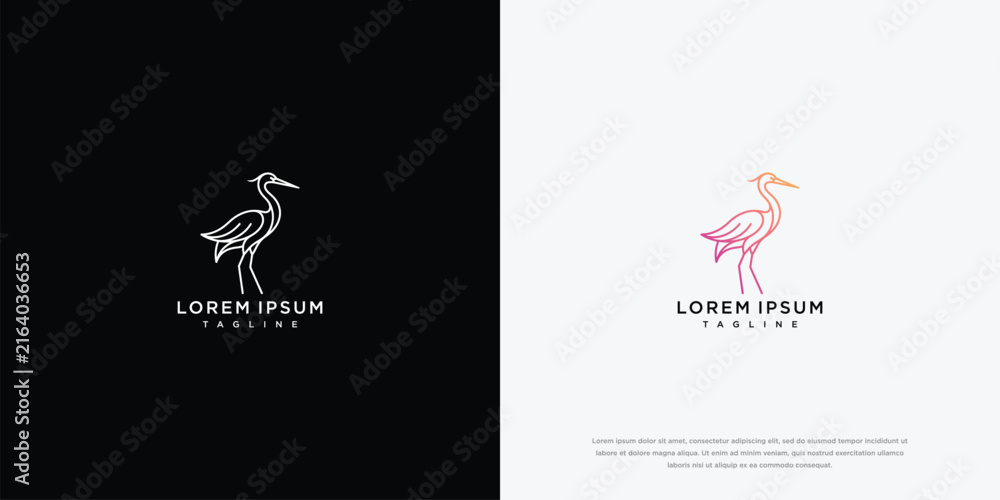 Naklejka premium Minimalist Crane Bird Logo Design - Black and White/Color Variations