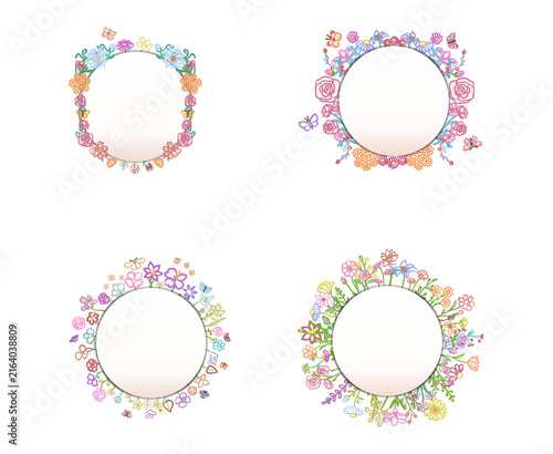 Plakat w ramie floral circular banner collection in charcoal hand draw style with warm color palette