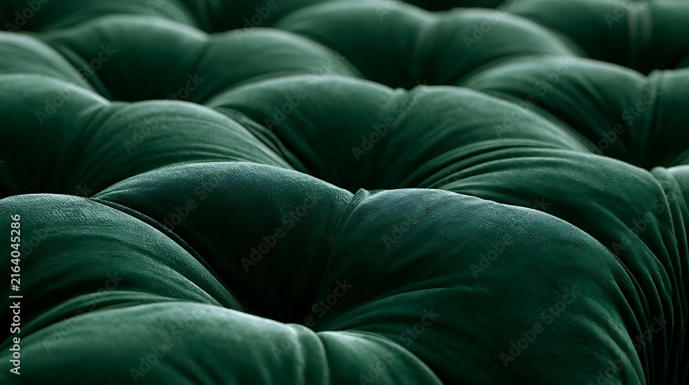 Naklejka premium Luxurious Dark Green Velvet Upholstery Fabric with Tufted Texture.