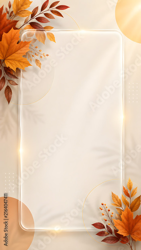 Elegant Autumn Background with Glassmorphism Frame and Maple Leaves