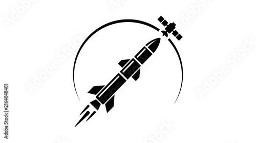 Missile flying towards satellite icon on white background