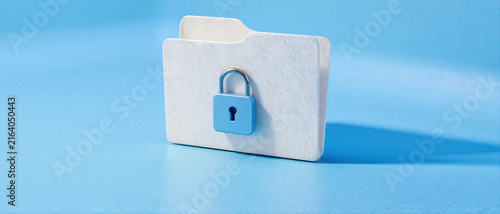 Blue folder with lock symbolizing data security and privacy protection on blue background