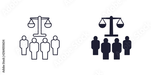class action icon, collective legal case, line and solid design