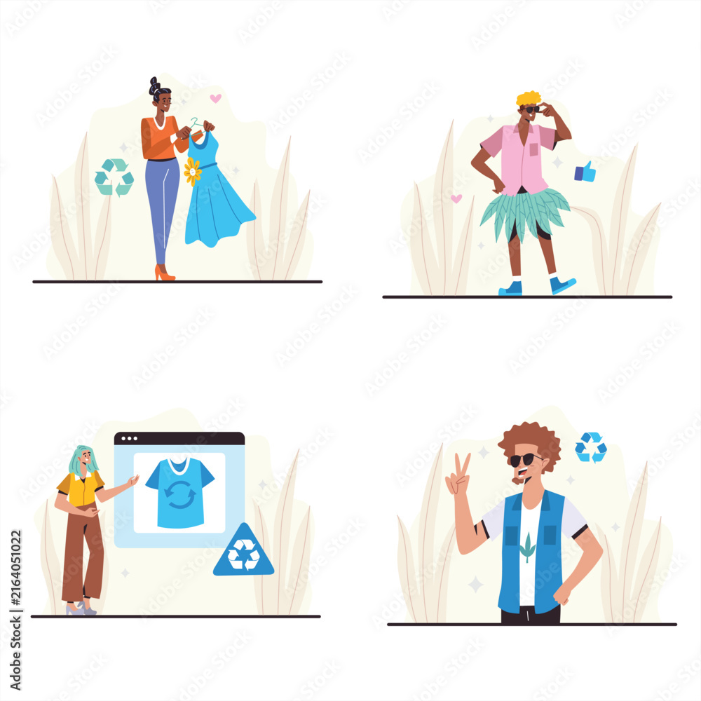 Fototapeta premium Sustainable Fashion Recycling and Eco Clothing Illustration Collection