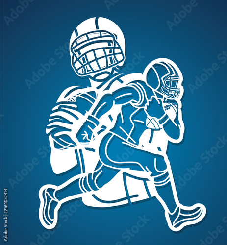 American Football Sport Team Mix Players Action Cartoon Graphic Vector
