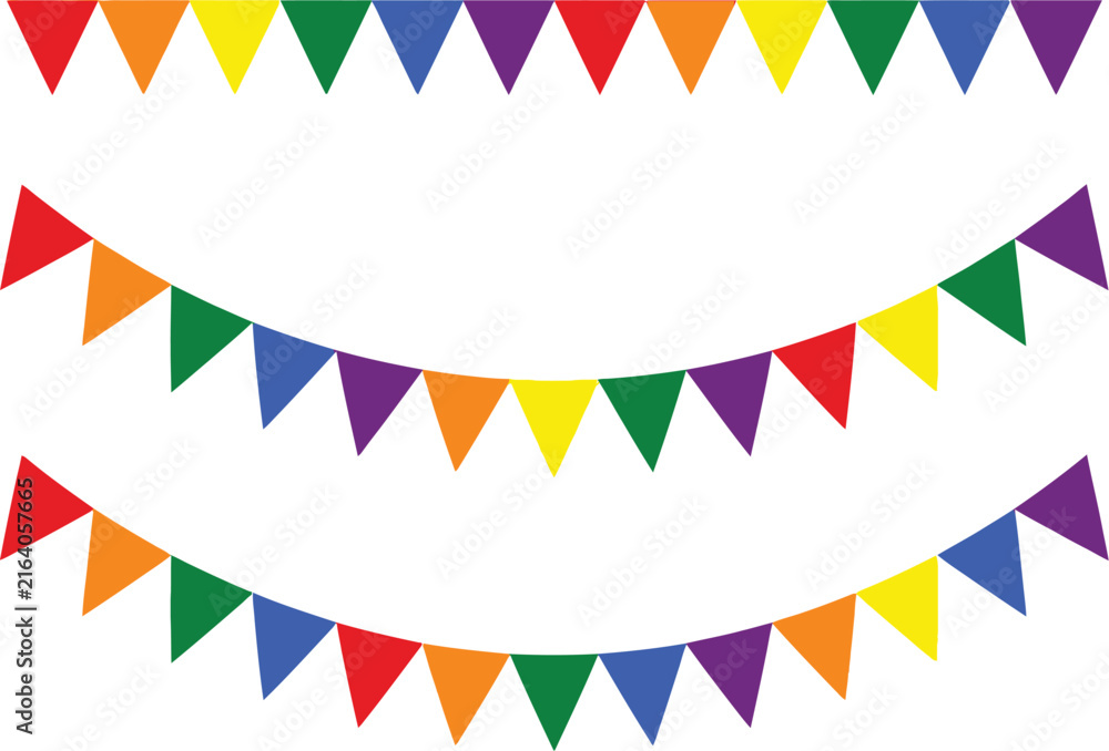 Obraz premium Colorful triangular pennant strings on a white background