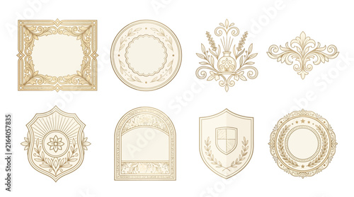 Ornate Vintage Emblem Collection on Transparent Background