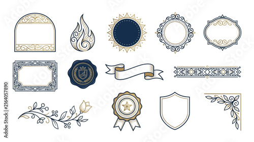 Ornate Decorative Elements: Frames, Badges, Ribbons, Flourishes