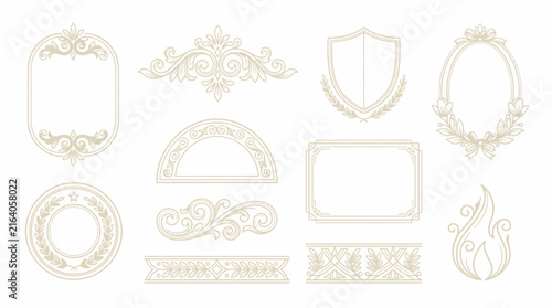 Ornate decorative frames and elements, isolated on transparent background.