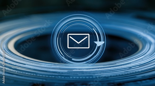 Email icon with digital circuit and data flow futuristic communication concept