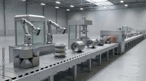 Robotic Assembly Line With Automated Stations in Modern Manufacturing Facility