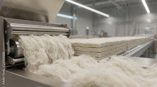 Automated Fiber Processing Line With Soft Material on Industrial Conveyor