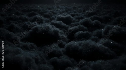 Dark Stormy Night Sky with Glowing Particles Aerial View