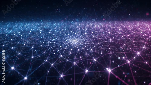 Digital Network Connection with Glowing Nodes and Particles Motion Background