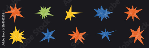 Colorful Crumpled Paper Starburst Shapes Collection, starburst, stars, crumpled, paper, textured, wrinkled, crinkled, abstract, colorful, geometric, burst, explosion, sparkle, shape, graphic