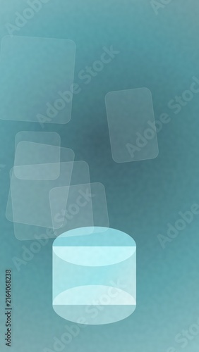 Abstract shapes and cylinder on blue background
