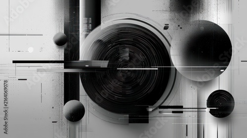 Abstract digital art with concentric circles and geometric shapes on transparent background