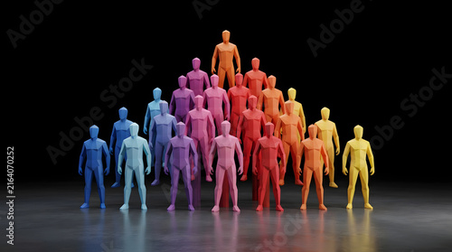 Colorful human figures arranged in ascending pyramid formation