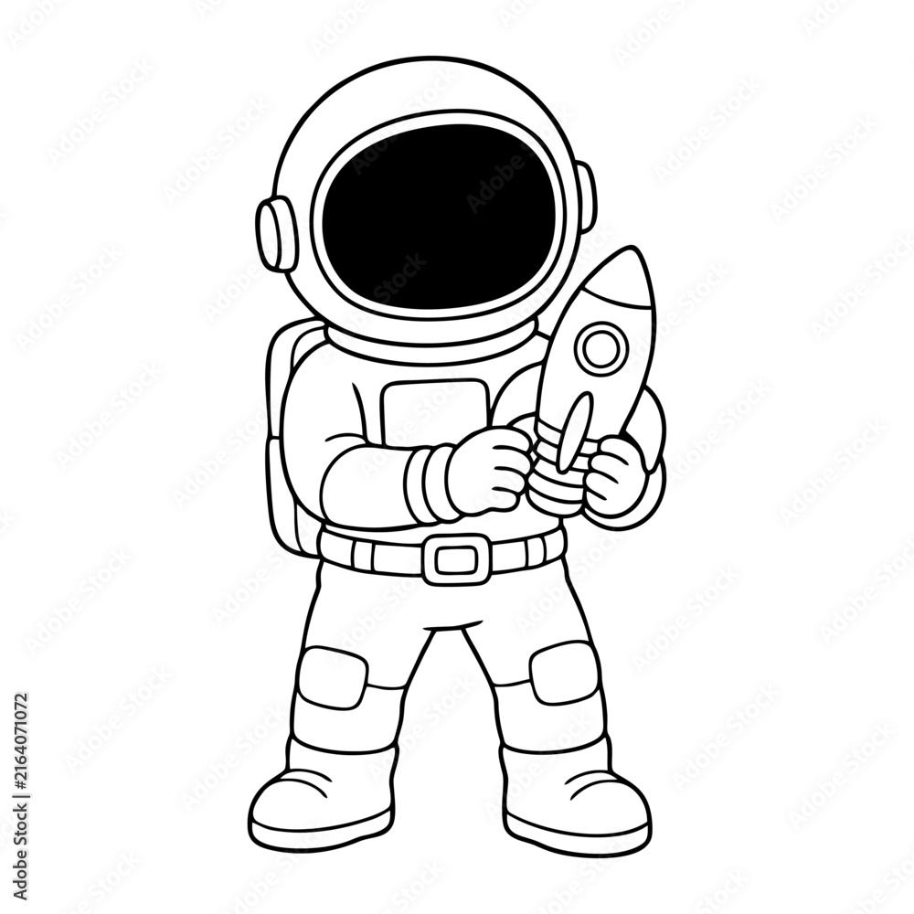Fototapeta premium Illustration of a chibi astronaut holding a rocket.