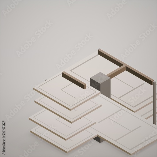 Isometric architectural model with stacked floors