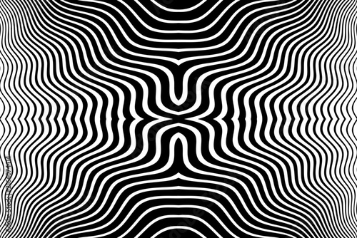 Abstract Symmetrical Wavy Lines Halftone Pattern. Black and White Textured Background. 