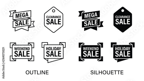 Foto Sale Tag Collection: A compilation of various sale tag designs, including Mega Sale, Clearance Sale, Weekend Sale, and Holiday Sale