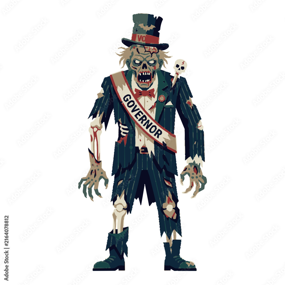 Obraz premium Zombie Governor Politician Character in Tattered Suit for Halloween Vector Illustration