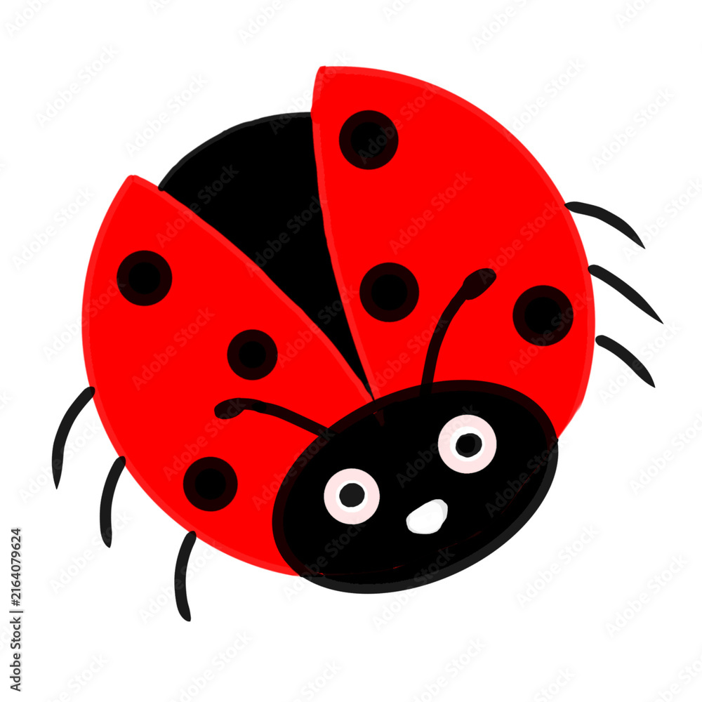 Fototapeta premium Cute Cartoon Red Ladybug Beetle Character Hand Drawn Illustration