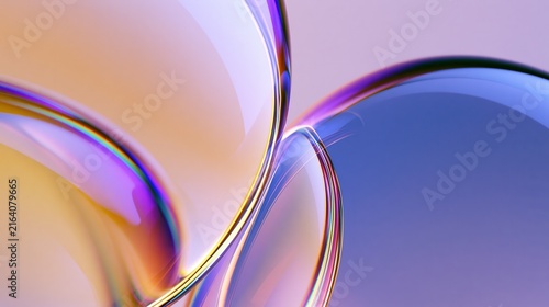 Abstract 3d glossy fluid sphere background with purple blue peach glass refraction drop backdrop banner composition layout copy space