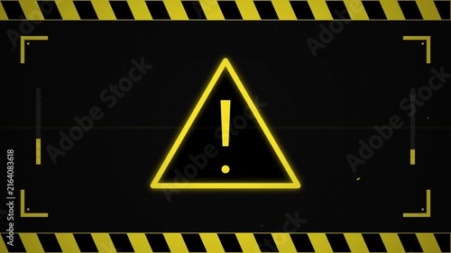 Neon Warning Sign with Digital Interface Overlay