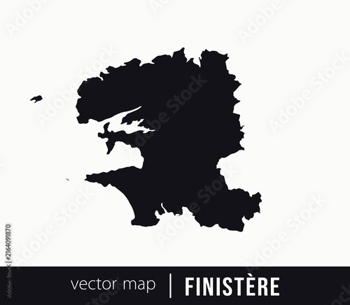 Minimal black silhouette map of Finistère. administrative division of France. Clean vector geographic outline perfect for cartography projects, travel designs, regional branding.