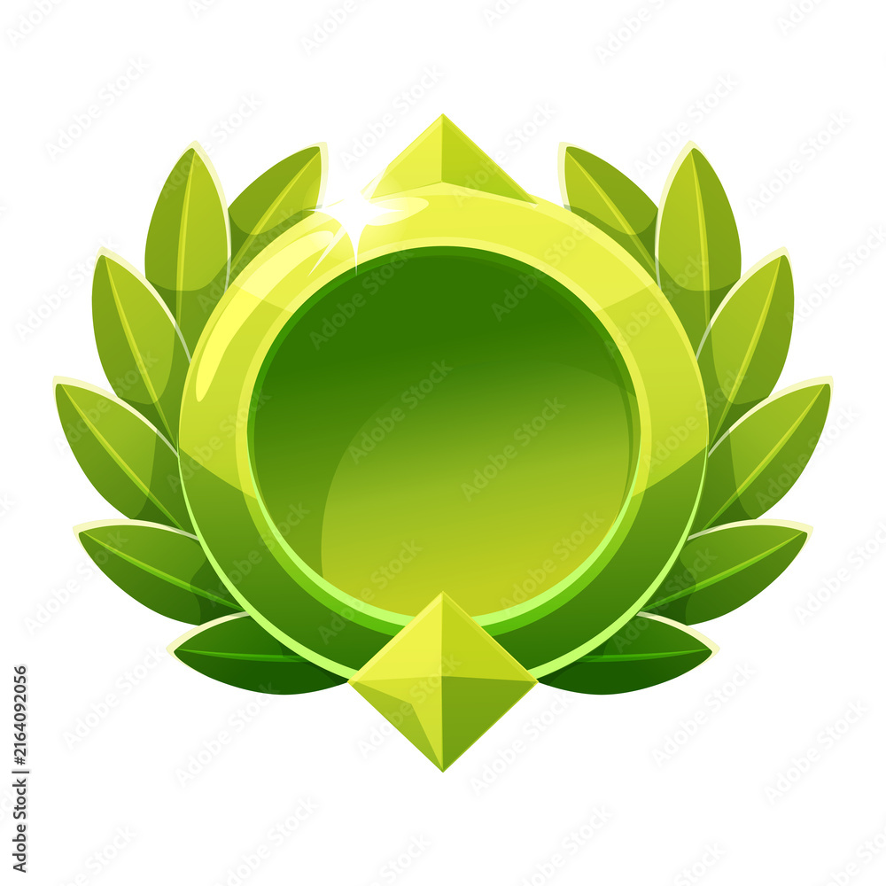 Naklejka premium Green game badge frame with laurel wreath isolated on transparent background