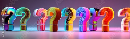 Row of colorful question marks on a table banner