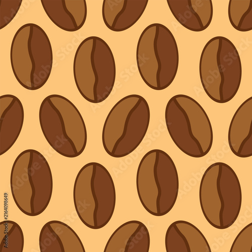 Seamless pattern with roasted coffee beans for wallpaper, wrapping paper, and cafe backgrounds.