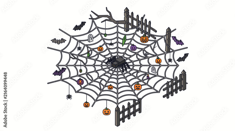 Obraz premium Isometric Halloween Spider Web Illustration