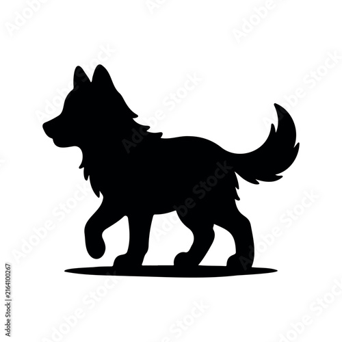 Cute wolf  silhouette vector flat design on white background.
