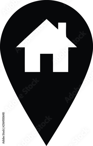 Black house location pin icon for real estate navigation and property mapping services.