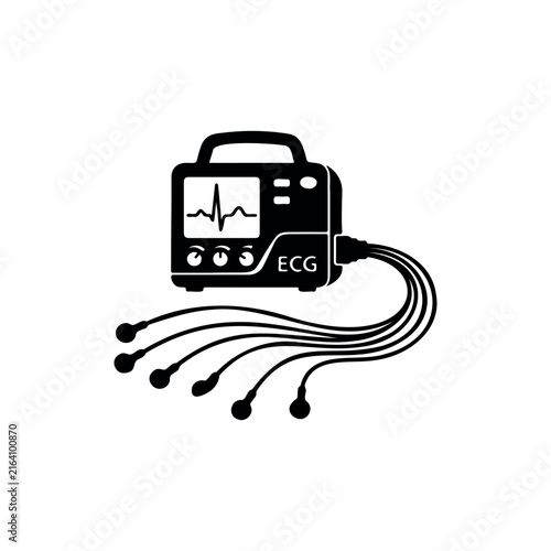 Ecg machine silhouette vector flat design on white background.
