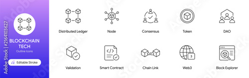Quadro su tela Blockchain Technology and Web3 Editable Outline Icon Set