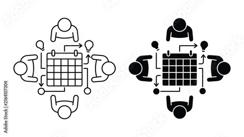 Project planning calendar icon set for schedule management and team cooperation