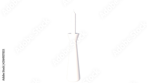 Obraz na płótnie White Taper Candle in Minimalist Candlestick Holder Isolated