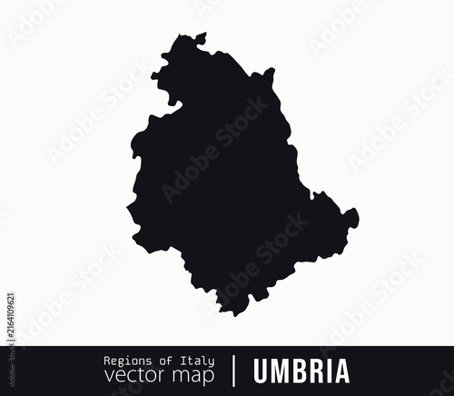 Umbria region of Italy, black silhouette map isolated on white background, vector illustration for geographic, travel and educational design projects