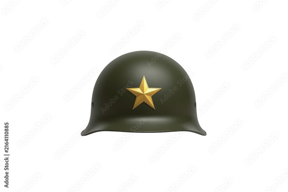 Obraz premium Military helmet with golden star insignia on front