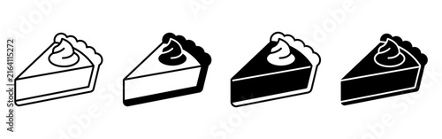 Set of four stylized pumpkin pie slice icons with whipped cream topping.