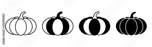 A set of four pumpkins showing a gradient of fill from outline to solid black.