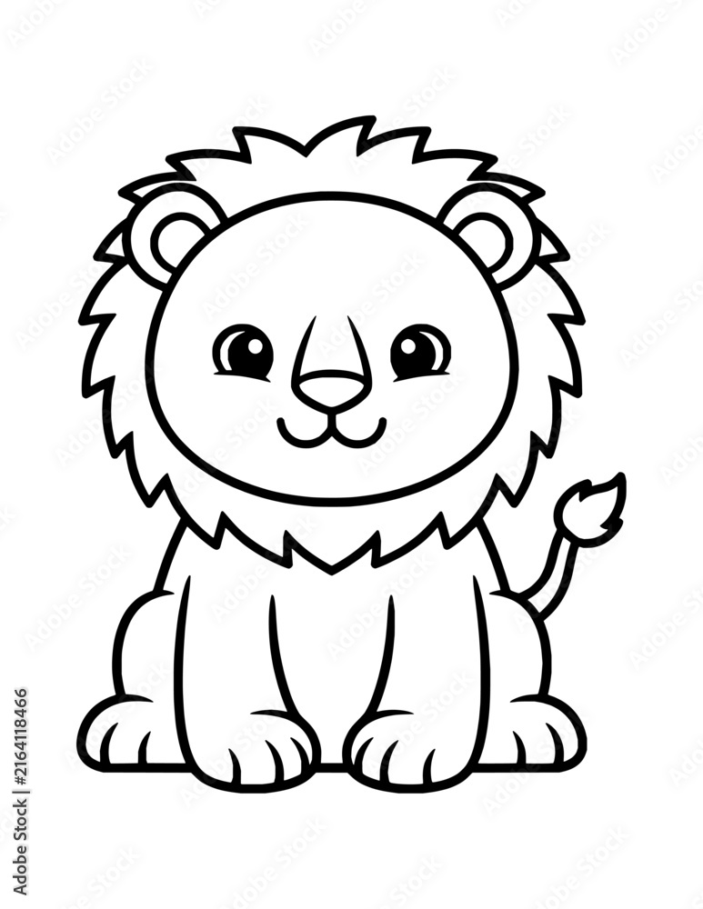 Fototapeta premium Cute Baby Lion Coloring Page for Kids. Simple Wild Animal Outline Illustration for Children.
