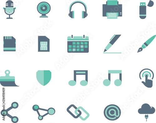 Collection of technology and communication icons flat vector design elements for web