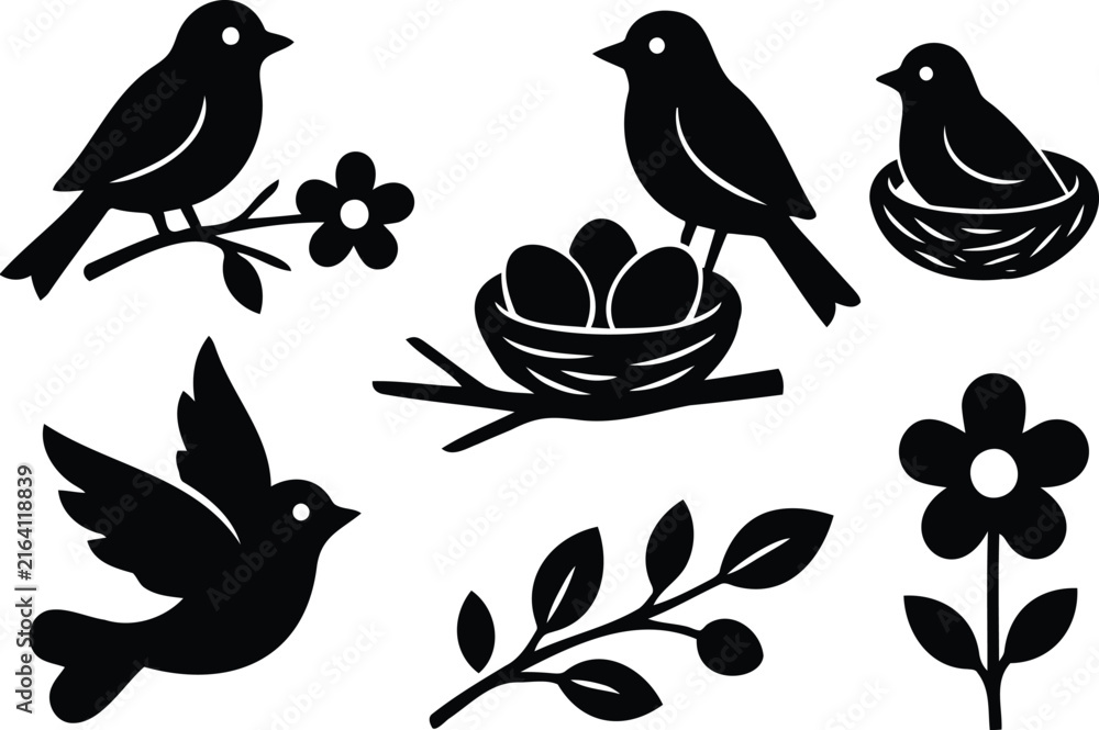 Fototapeta premium Black and white of a collection of crows perched on branches and flying black crow white background crows in flight